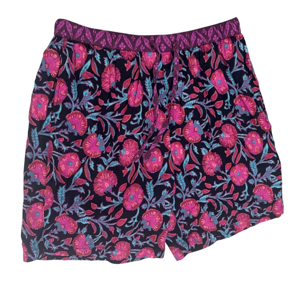 Sundance Floral Print Pajama Shorts All Cotton Petites Small PS Pink Black Multi